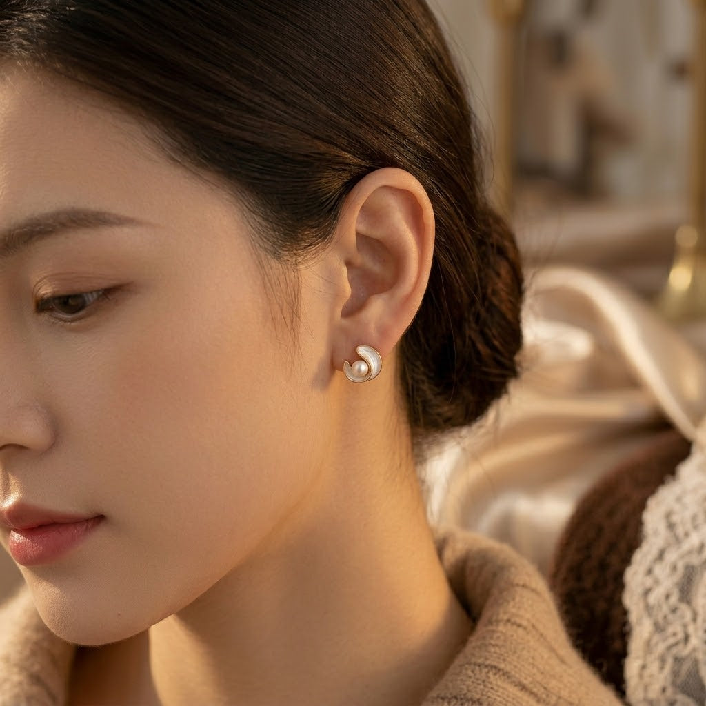 Gilded Swirl Pearl Stud Earrings