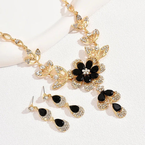 Blossom-Inspired Diamond Necklace and Earring Ensemble