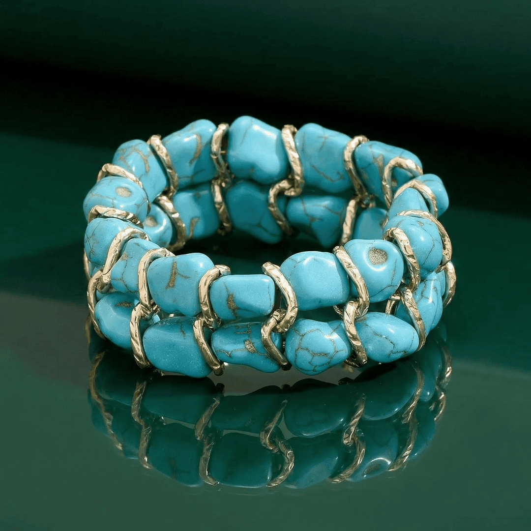Turquoise Stone Woven Gold Bracelet