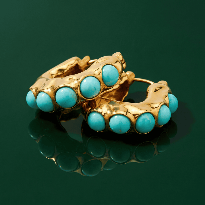 Eye-Catching Carved Hoop Earrings with Turquoise Stone