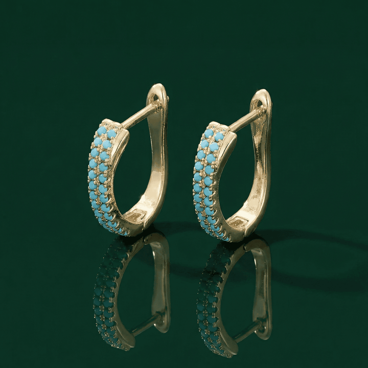 Turquoise Pavé Timeless Gold Hoop Earrings