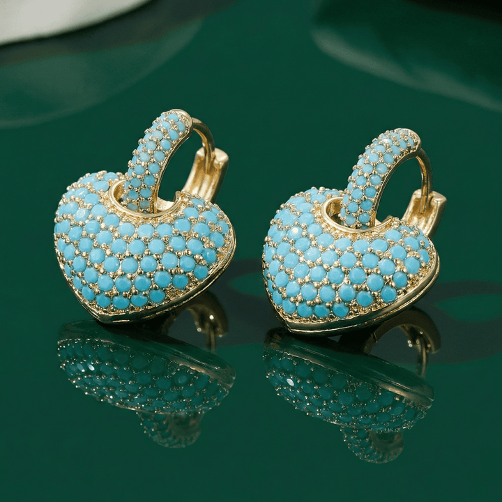 Turquoise Heart-Cut Pavé Lock Earrings
