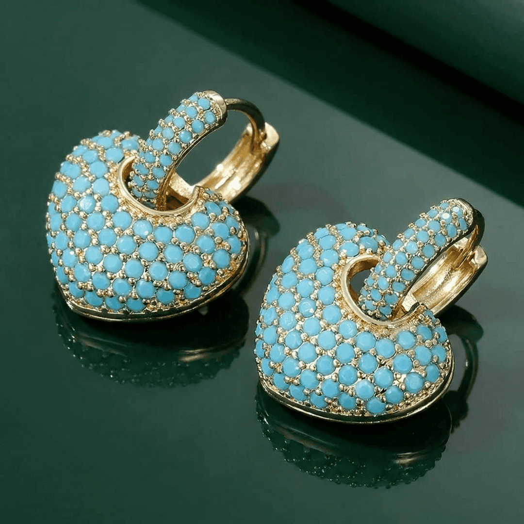 Turquoise Heart-Cut Pavé Lock Earrings