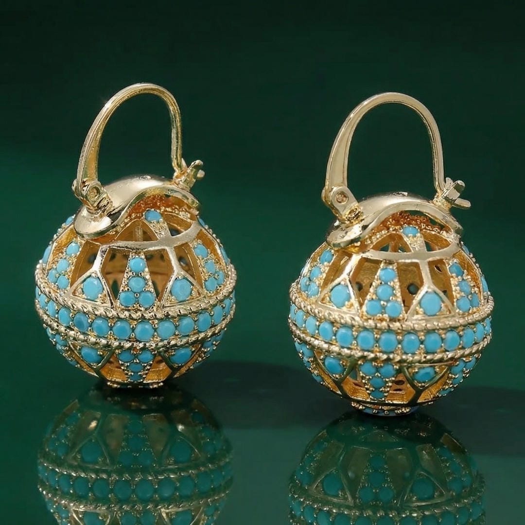 Turquoise Filigree Globe Drop Earrings