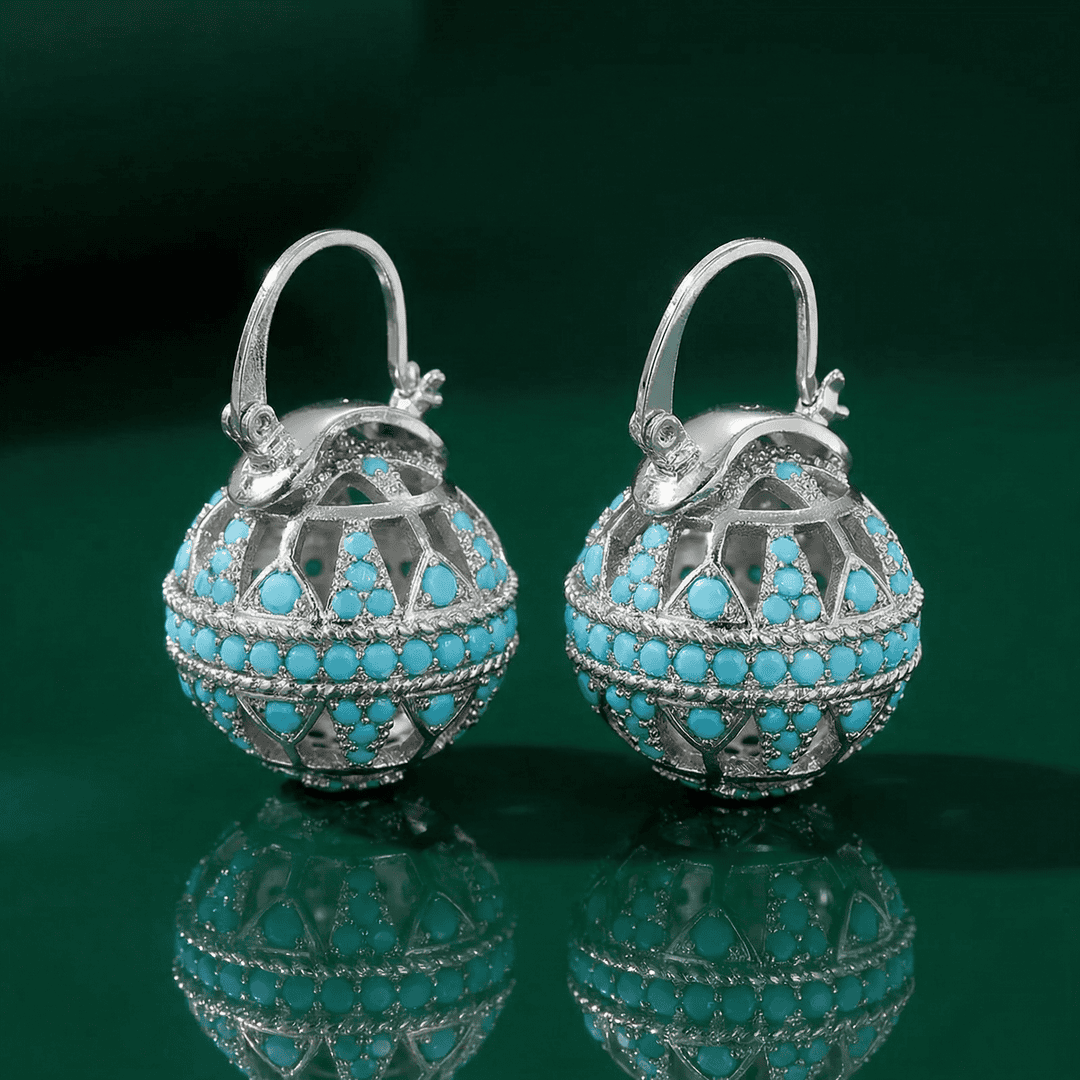 Turquoise Filigree Globe Drop Earrings
