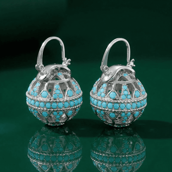 Turquoise Filigree Globe Drop Earrings