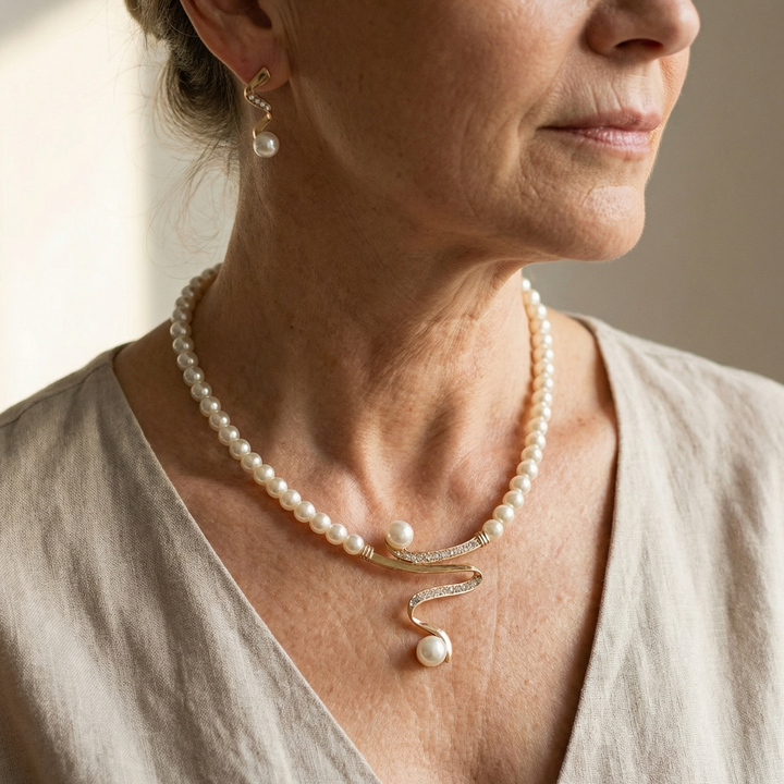 Pearl Jewelry Ensemble: Coordinated Necklace and Earring Set