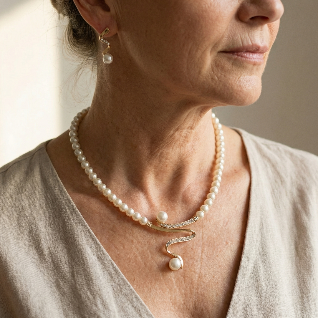 Authentic Pearl Jewelry Set: Necklace and Earrings