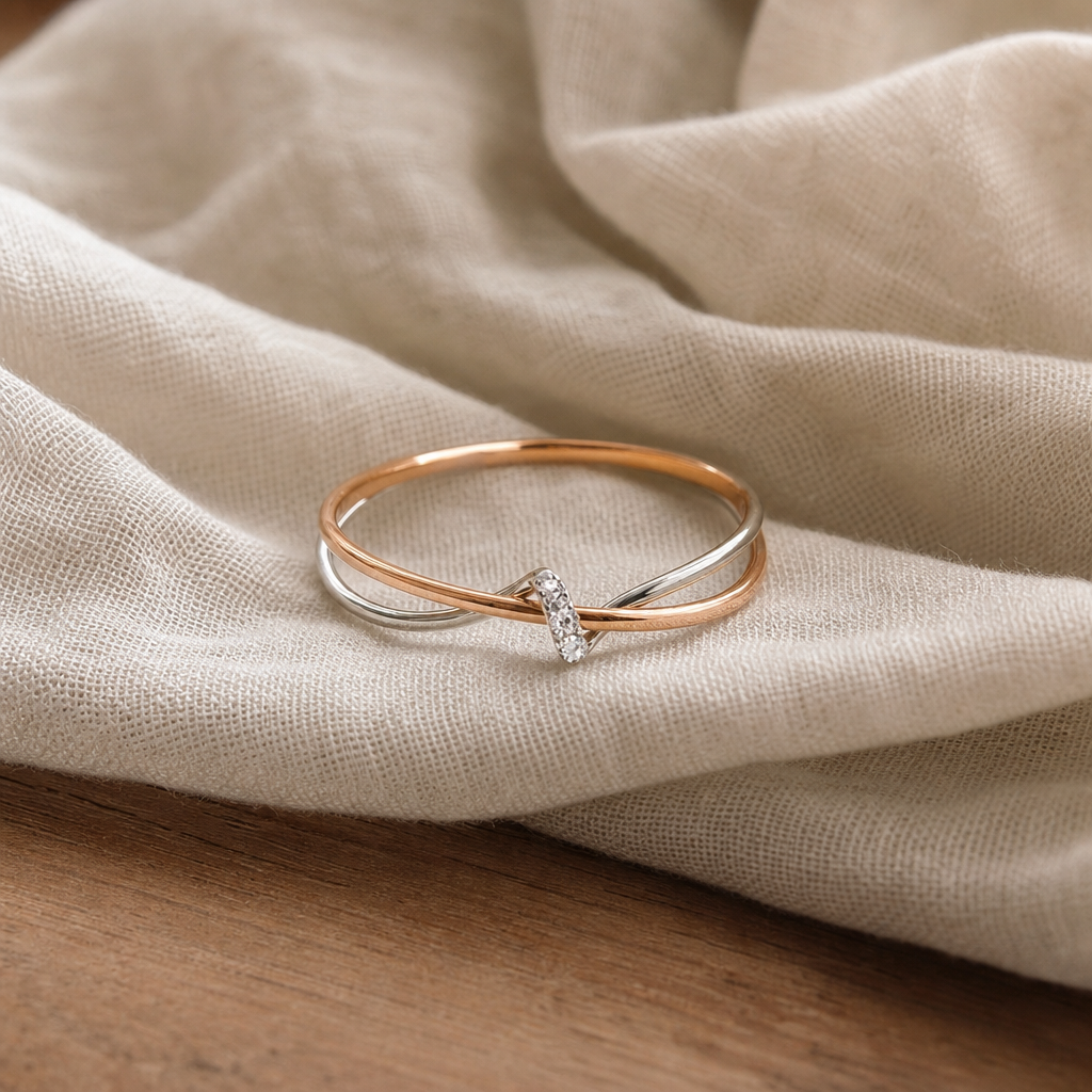 Elegant Golden Silver Twisted Band Ring