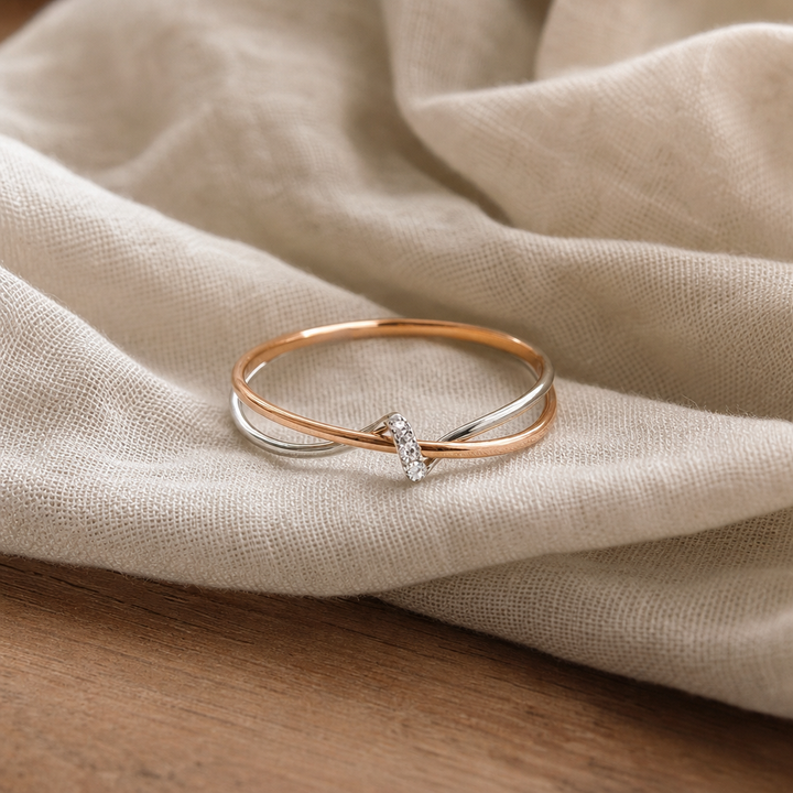 Elegant Golden Silver Twisted Band Ring