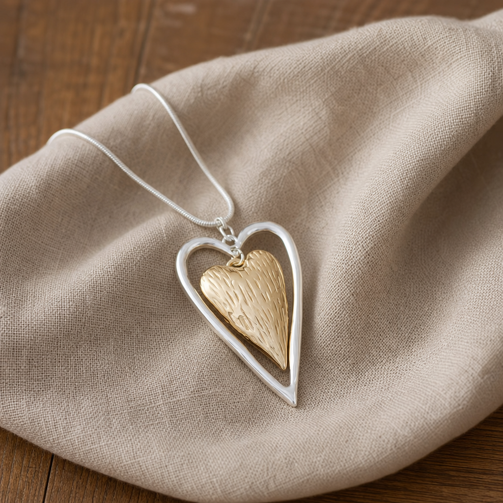 Elegant Gold and Silver Heart Pendant Necklace