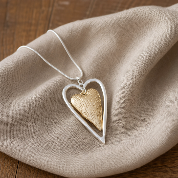 Elegant Gold and Silver Heart Pendant Necklace