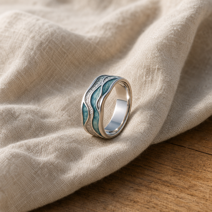 Turquoise Silver Wave Band Ring