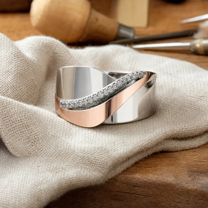Classic Rose Gold and Silver Zirconia Ring