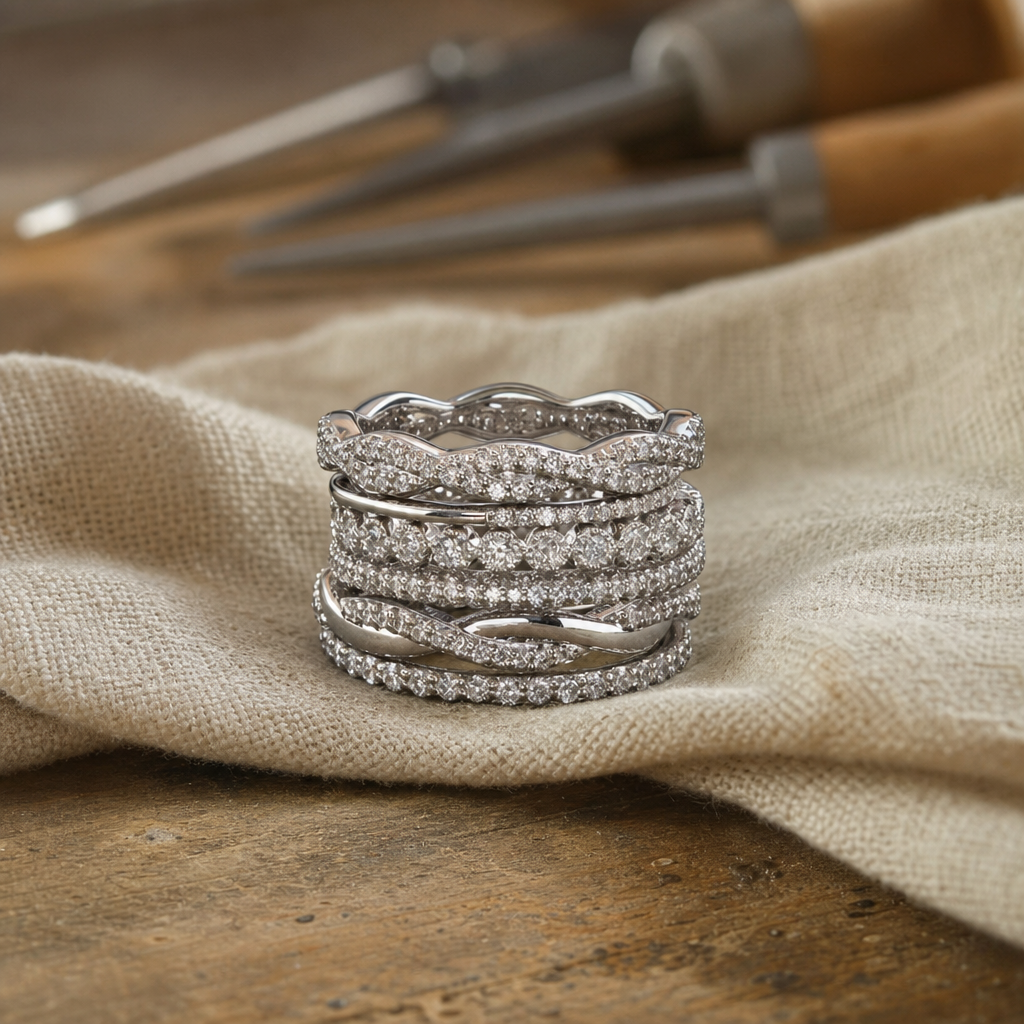 Elegant Multi-Layered Zirconia Silver Band