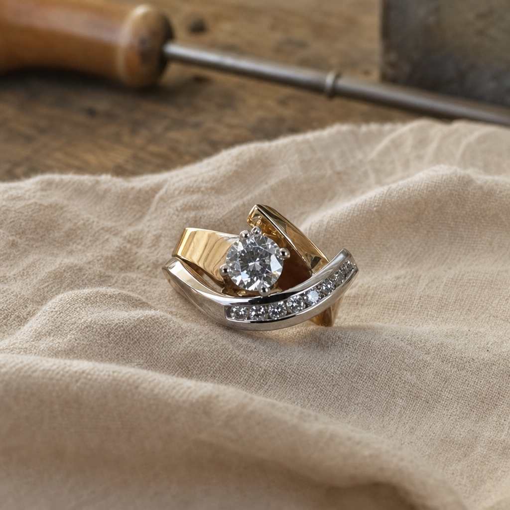 Luminous Asymmetrical Gold and Silver Ring