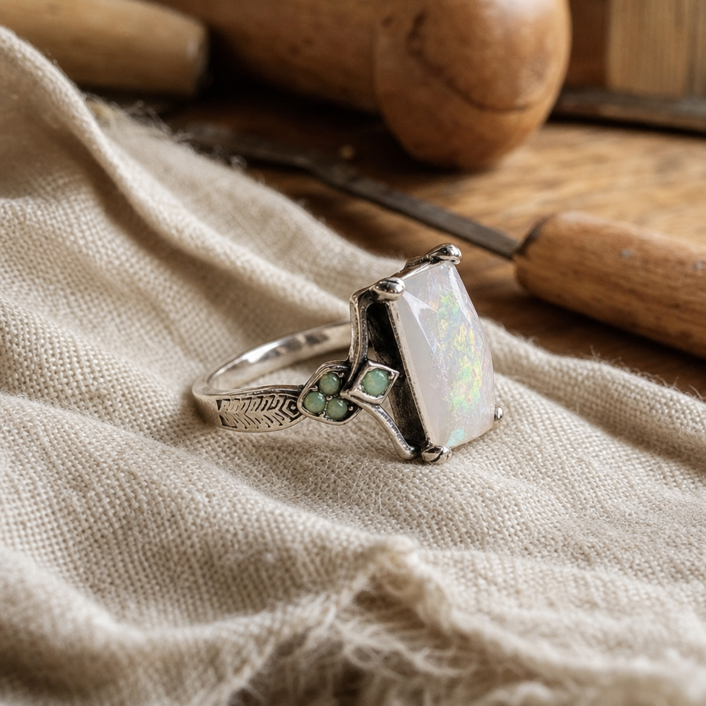 Elegant Silver Ring with White Opal