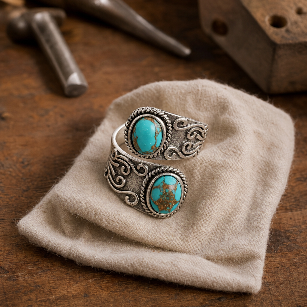 Charming Retro Turquoise Cross Band Ring