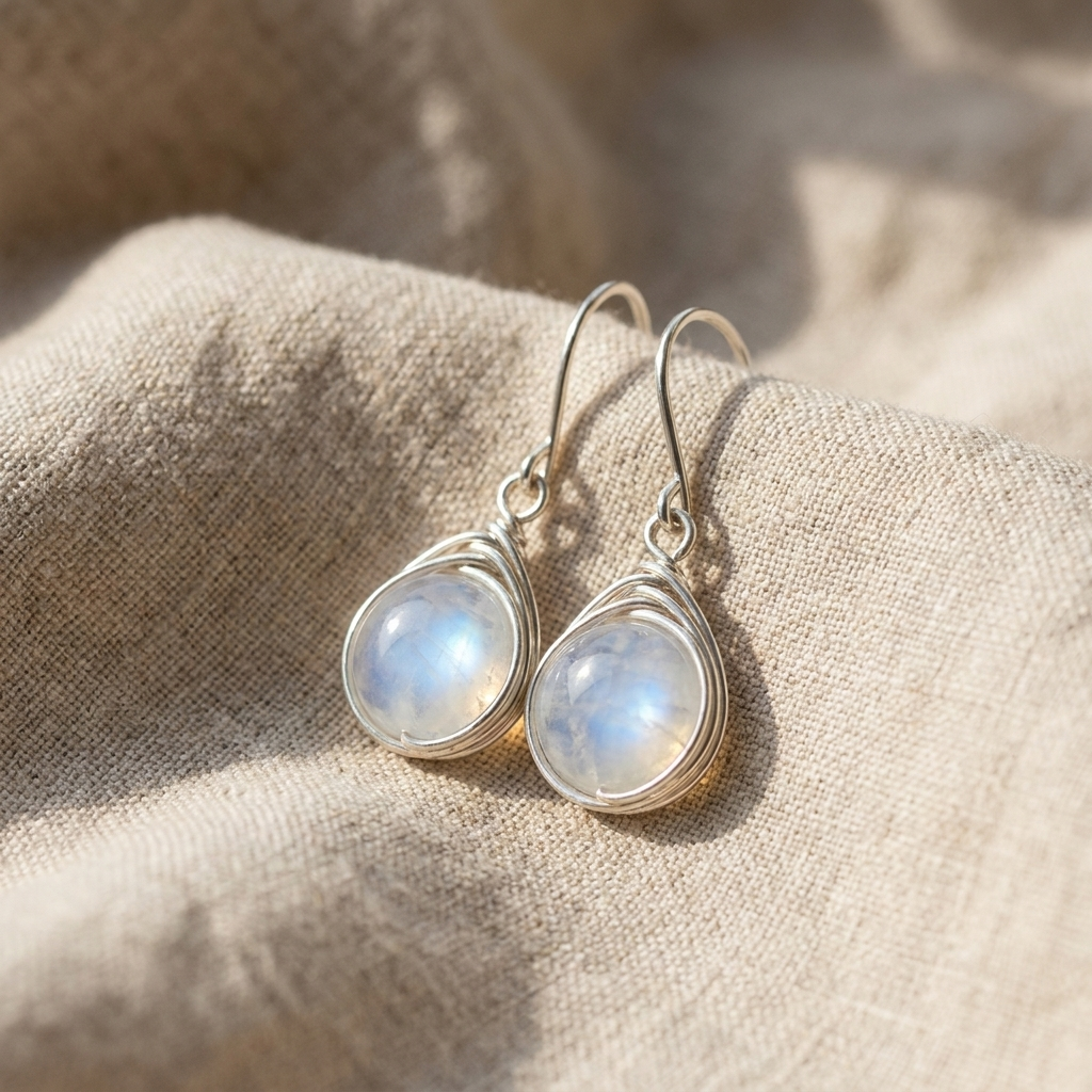 Celestial Gemstone Round Drop Earrings