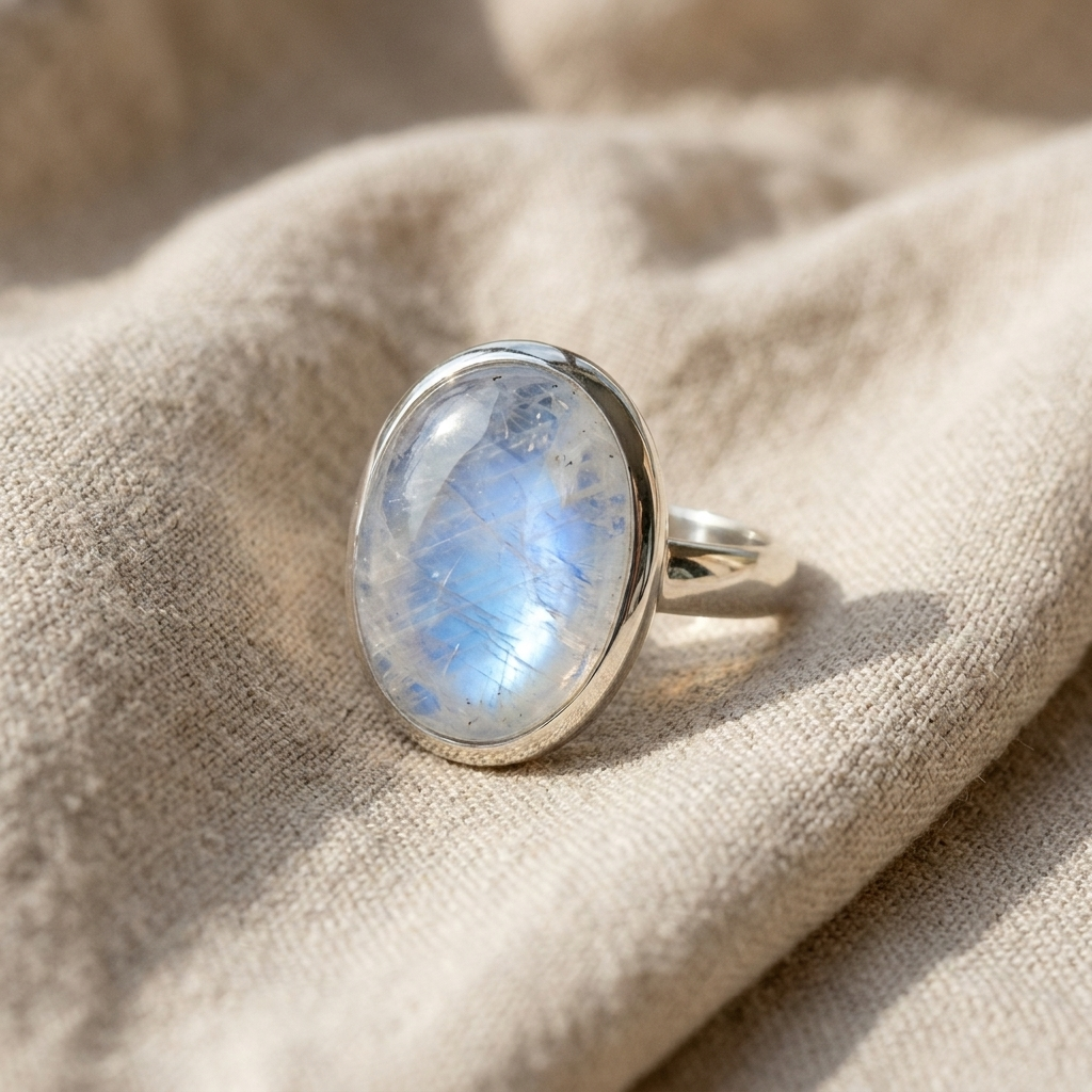 Vintage Silver Oval Moonstone Ring