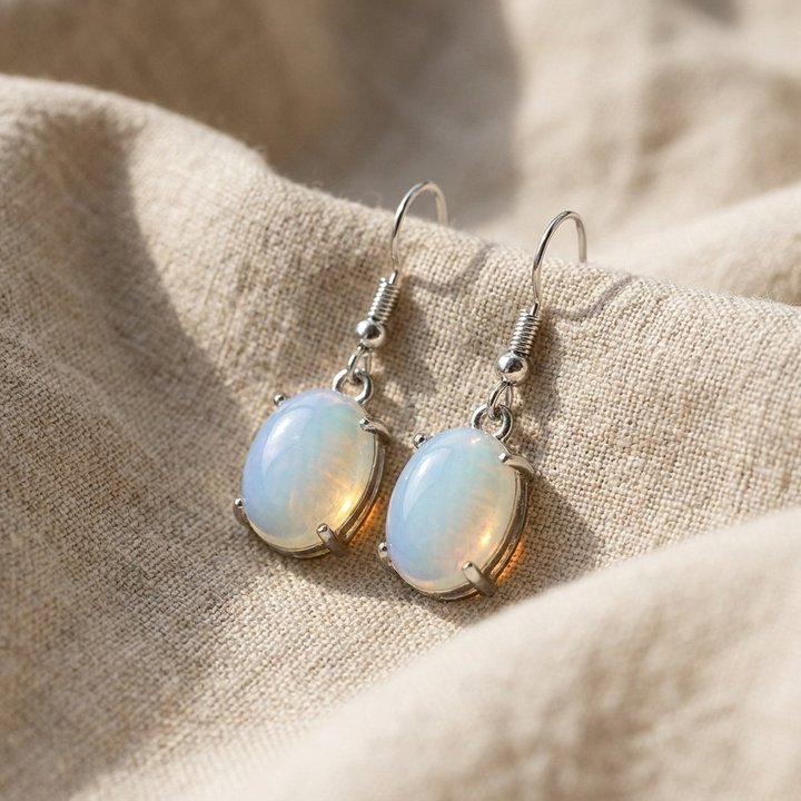 Oval Opal Drop Earrings