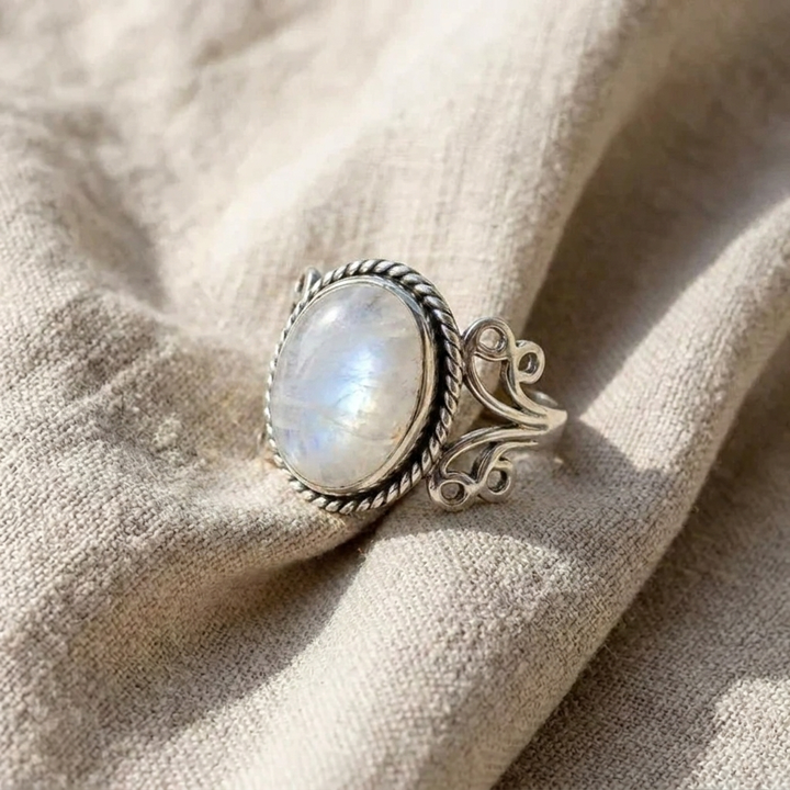 Twisted Band Oval Moonstone Ring