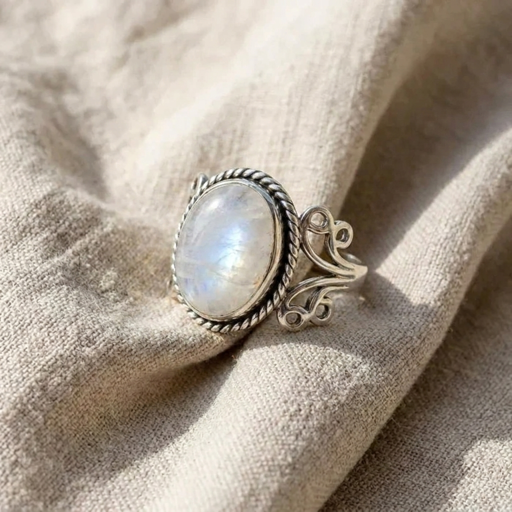 Scroll Band Oval Moonstone Ring