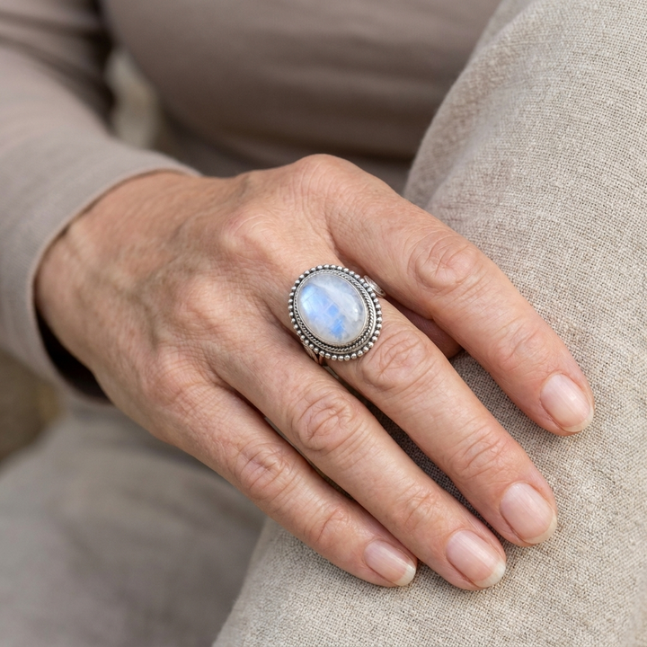 Oval White Gemstone Ring