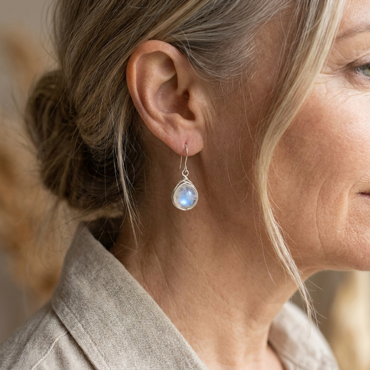 Celestial Gemstone Round Drop Earrings