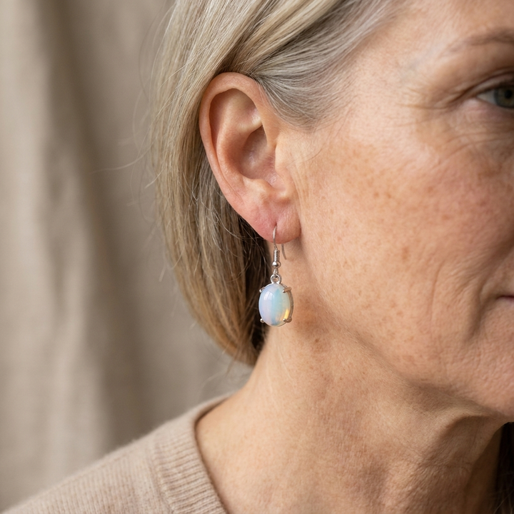 Oval Opal Drop Earrings