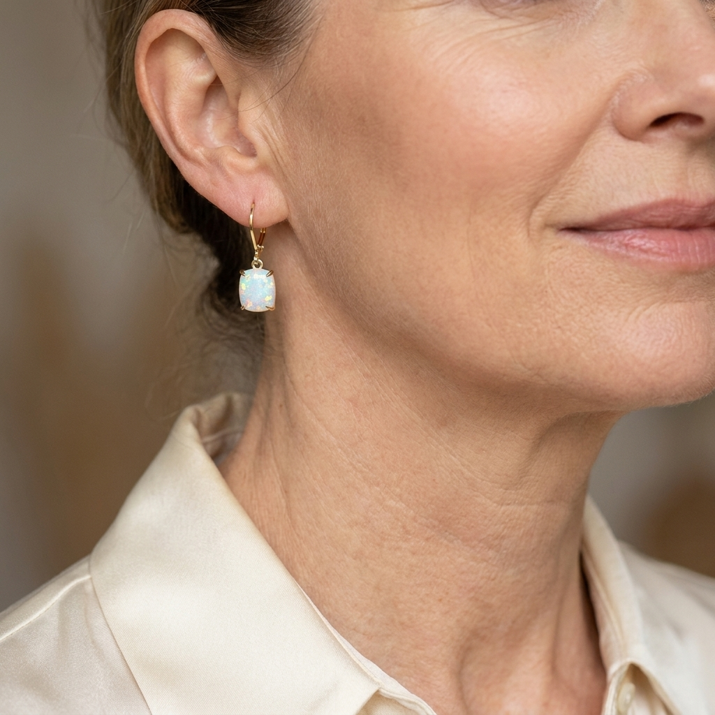 Vintage-Inspired Square White Opal Earrings