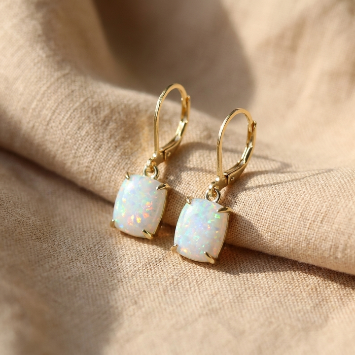 Vintage Square White Opal Earrings