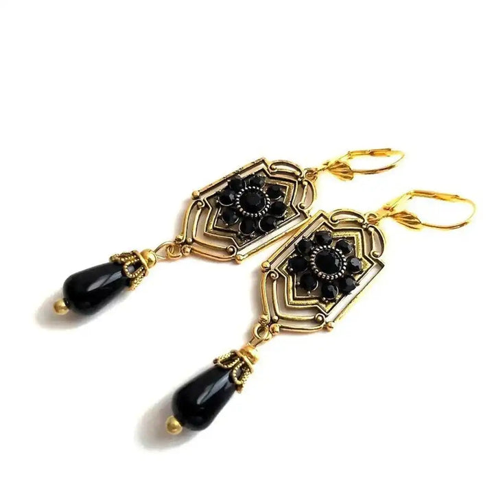 Sophisticated Black Crystal Drop Earrings