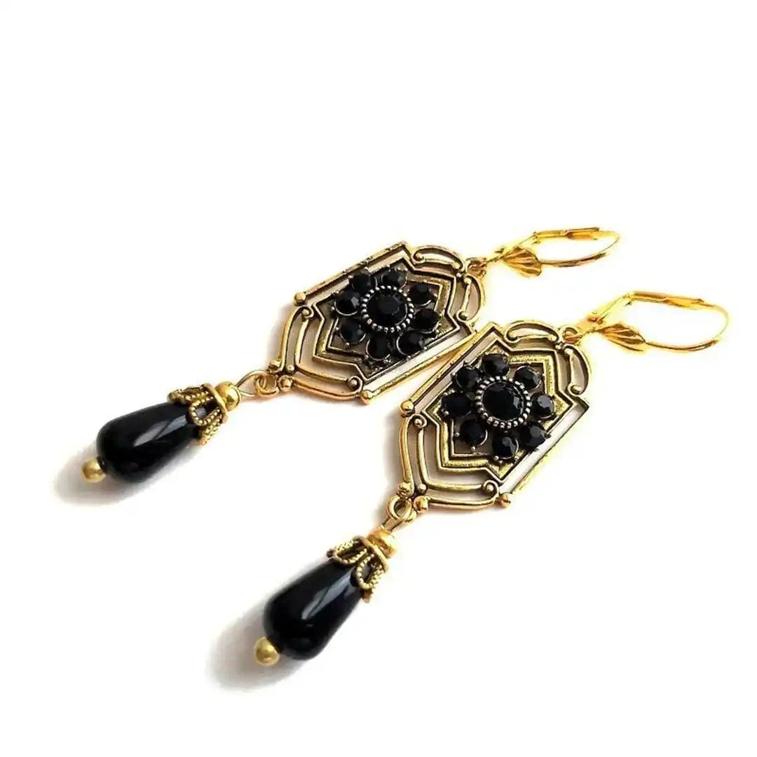 Obsidian Stone Drop Earrings