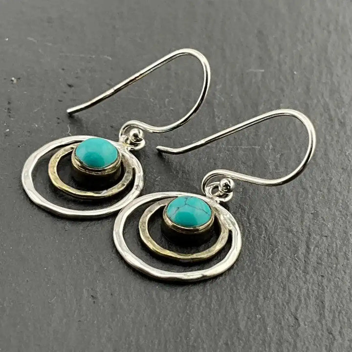 Turquoise and Gold Bohemian Saturn-Inspired Earrings
