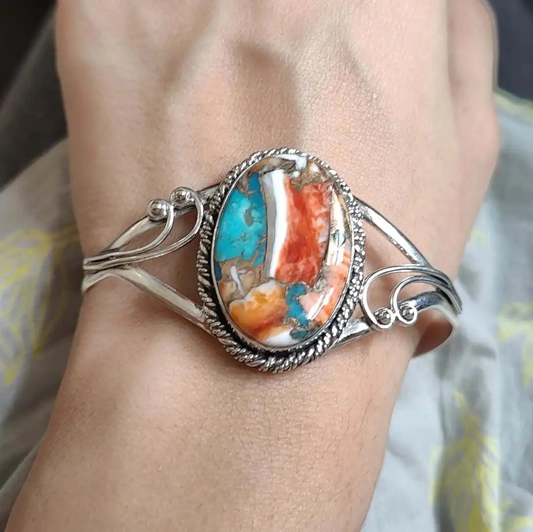 Vibrant Gemstone Inlay Cuff Bracelet