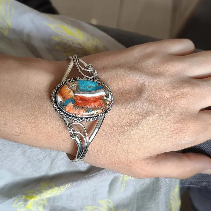 Colorful Gemstone Inlay Cuff Bracelet