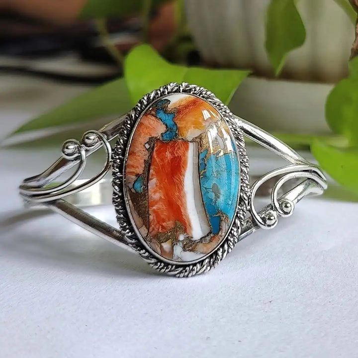 Vibrant Gemstone Inlay Cuff Bracelet