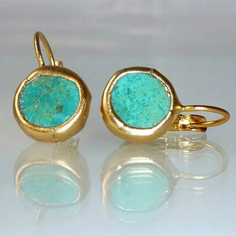 Turquoise Gemstone Gold Earrings