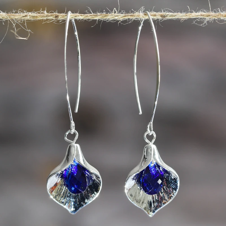 Silver Earrings with Blue Stones