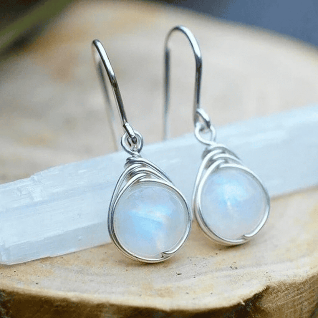 Silver Moonstone Dangle Earrings