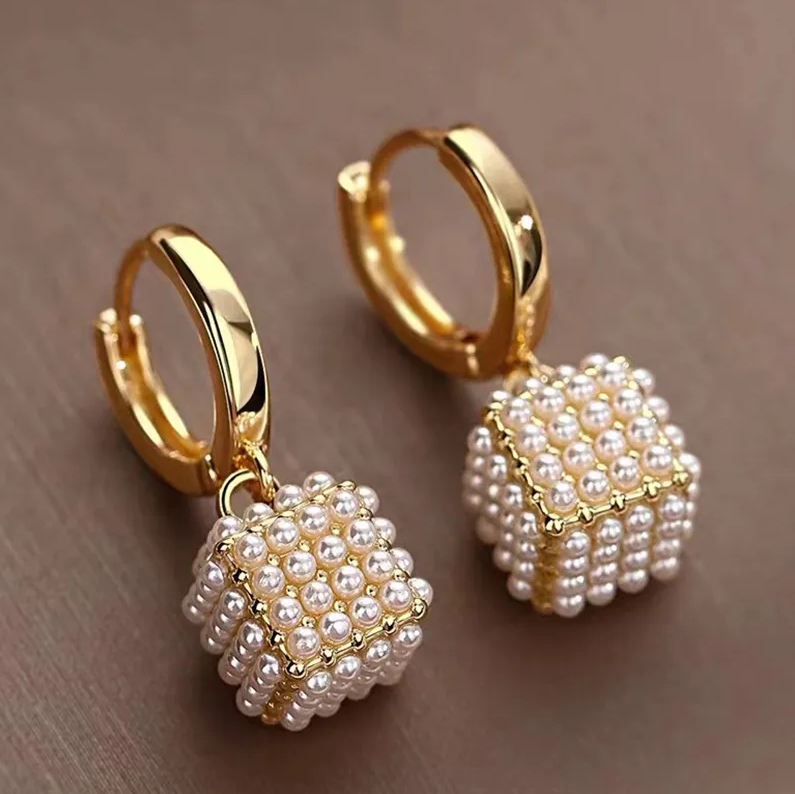 Elegant Cubic Pearl Dangle Earrings