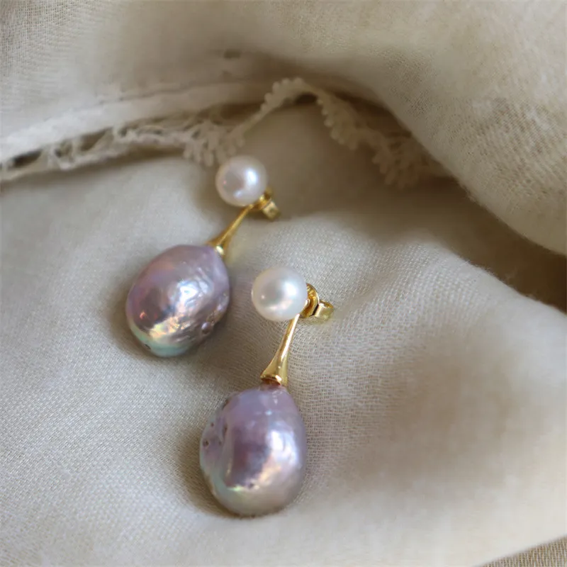 Elegant Lilac Pearl Dangle Earrings