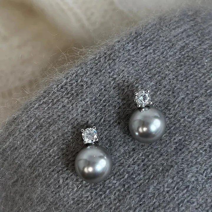 Elegant Black Pearl and Zirconia Studs