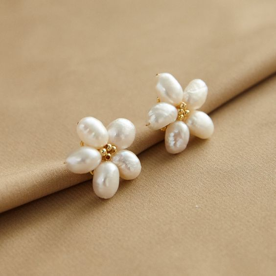 Elegant White Floral Pearl Earrings