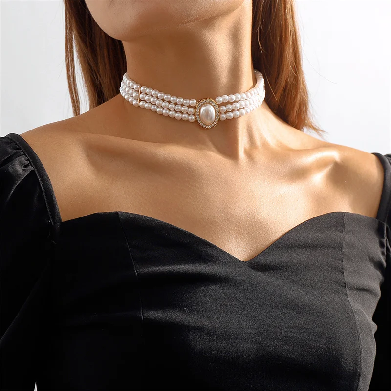 Elegant Triple Pearl Drop Necklace