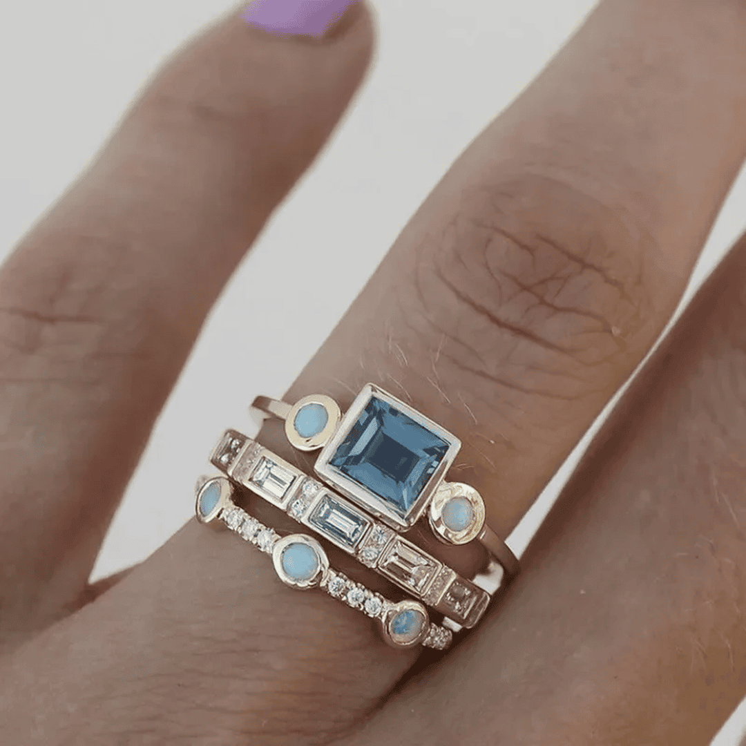 Aqua Grace Blue Ring Set