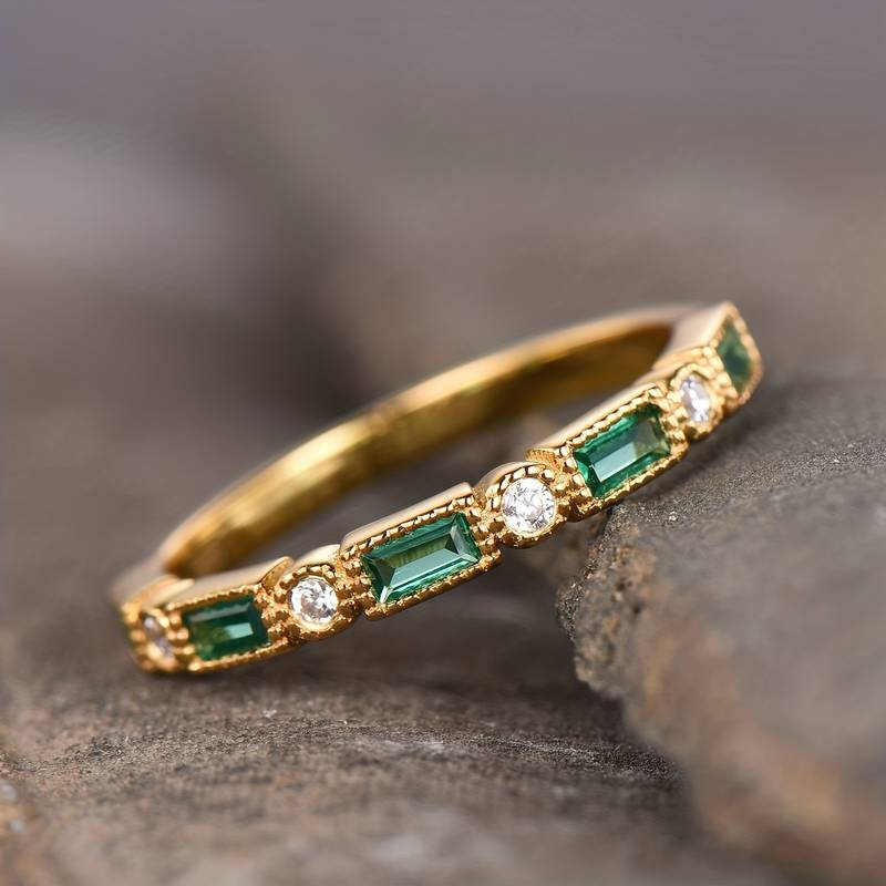 Alex - Gold Band Featuring Green Inlaid Zirconia