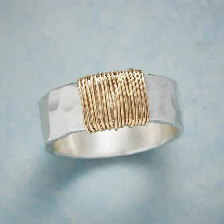Antique Silver Ring Featuring Gold Thread Accents