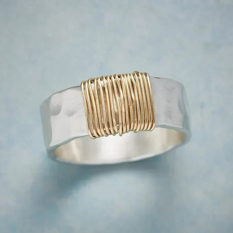 Gold and Silver Wire-Embellished Ring